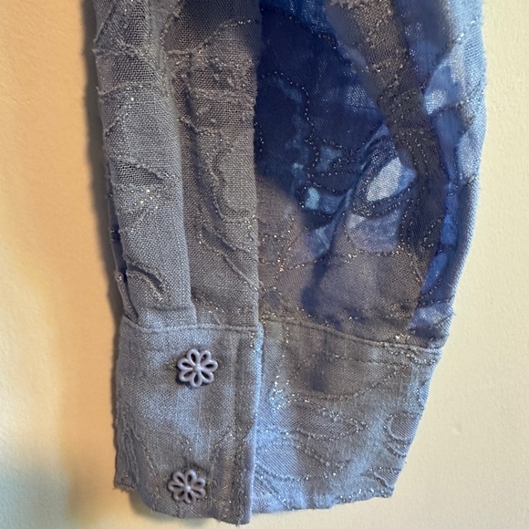 Sag Harbor Blue Floral Glitter Plus Size Women’s 18 Button Up Shirt - Picture 6 of 6